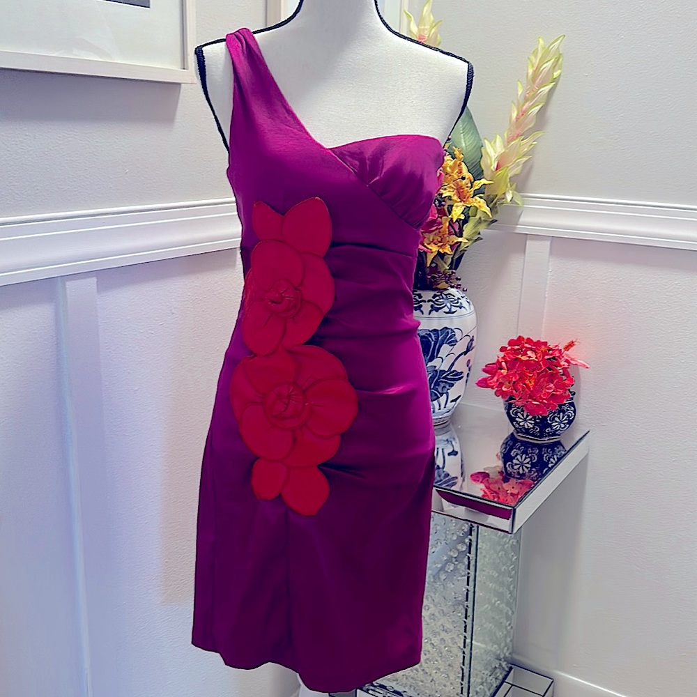 Satin, one shoulder cocktail dress